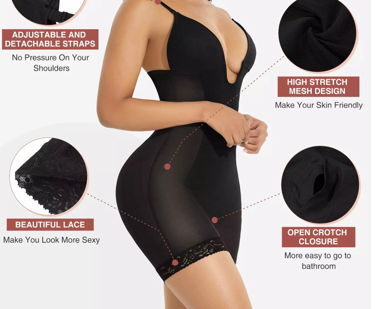 Deep V-front Short Bodysuit
